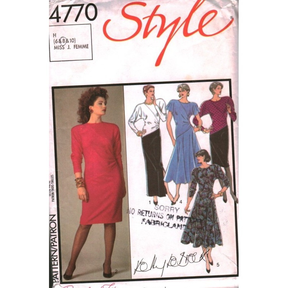 Style 4770 Vintage 80s Dress Sewing Pattern Dolman Sleeve Asymmetric Waist 6 8